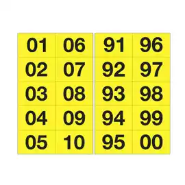 Numero adesivo da 01 a 99 44x34mm 10 et fg 10 fogli nero giallo