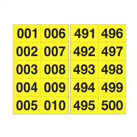 Numero adesivo da 001 a 500 45x24mm 10 et fg 50 fogli nero giallo
