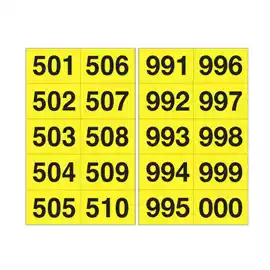Numero adesivo da 501 a 999 45x24mm 10 et fg 50 fogli nero giallo