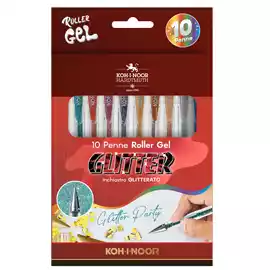Roller gel colorati colori glitter Koh I Noor astuccio 10 roller
