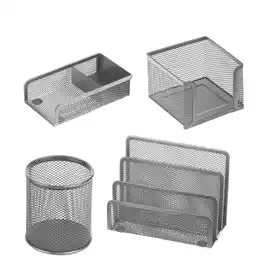 Set scrivania 4 accessori rete metallica argento 