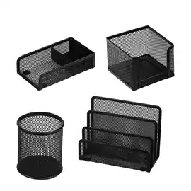 Set scrivania 4 accessori rete metallica nero 