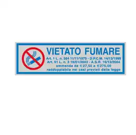 Targhetta adesiva VIETATO FUMARE (con normativa) 16,5x5cm  