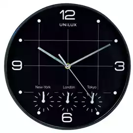 Orologio da parete On Time 4 fusi orari diametro 30cm nero 