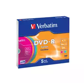  Scatola 5 DVD R slim Case serigrafato colorato 43557 4,7GB
