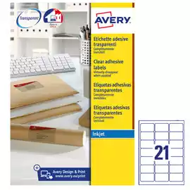 Etichette adesive J8560 in PE inkjet permanenti 63,5x38,1mm 21 et fg 25 fogli trasparente Avery