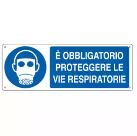 Cartello segnalatore 35x12,5cm E' OBBLIGATORIO PROTEGGERE LE VIE RESPIRATORIE alluminio Cartelli...