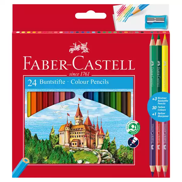 Matita colorata eco Il Castello+3 bicolor diametro mina 3,00mm colori assortiti Faber Castell astuccio 24 pezzi