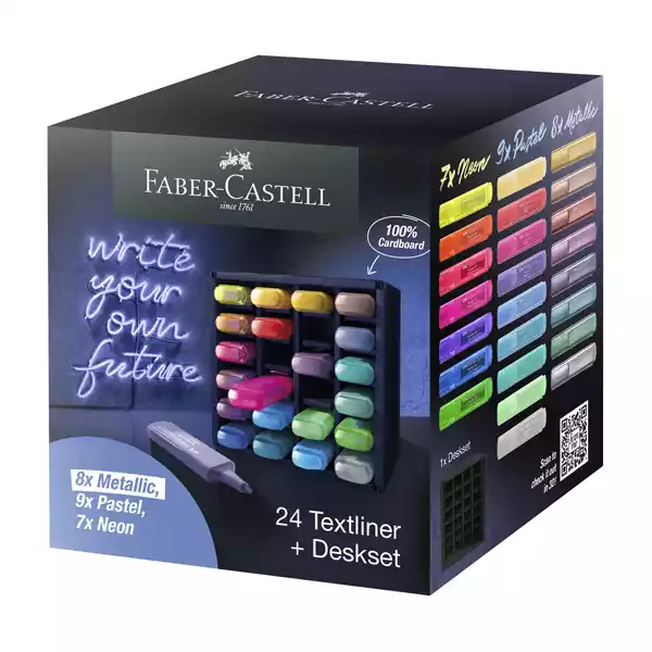 Evidenziatore Textliner 46 punta a scalpello tratto 1,0 3,0 5,0mm colori assortiti Faber Castell deskset 24 pezzi