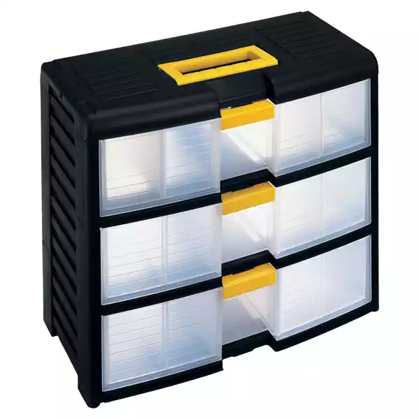 Cassettiera portautensili modulare 3 cassetti con maniglia 39,1x19,7x33,4cm PPL trasparente nero Store Age