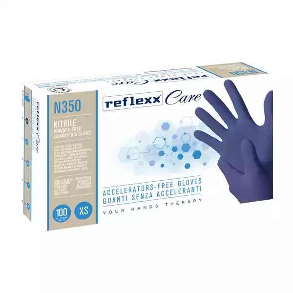 Guanti nitrile ipoallergenici N350 senza acceleranti taglia XS blu Reflexx conf. 100 pezzi
