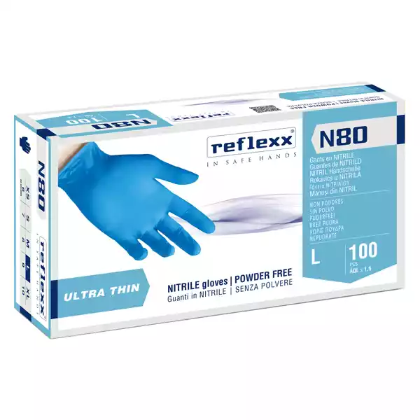 Guanti in nitrile N80 ultrasottili taglia L azzurro Reflexx conf. 100 pezzi