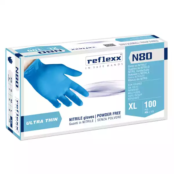 Guanti in nitrile N80 ultrasottili taglia XL azzurro Reflexx conf. 100 pezzi