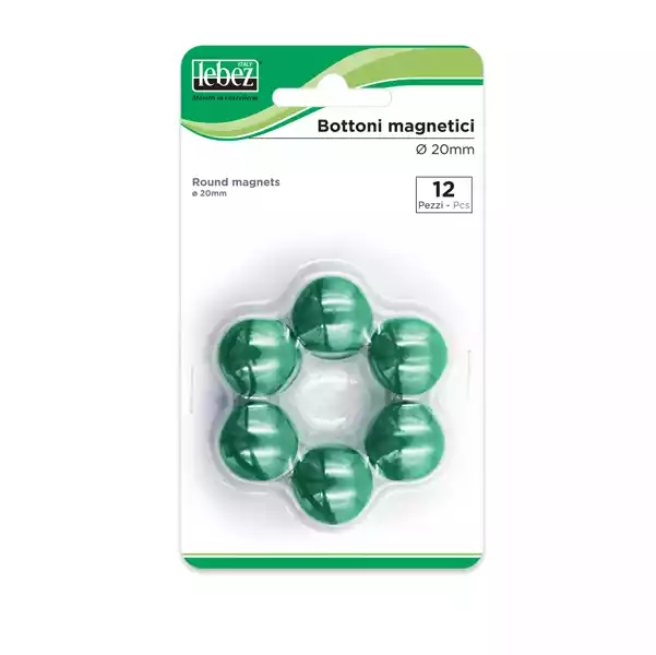 Bottoni magnetici diametro 2cm verde Lebez blister 12 pezzi