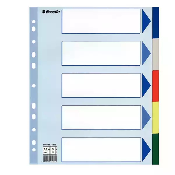 Separatore 5 tasti colorati PP A4 maxi 24,5x29,7cm multicolore Esselte