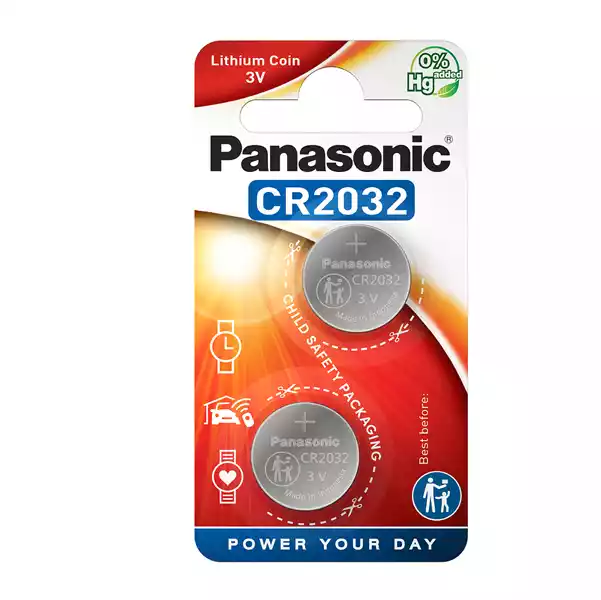 Micropile CR2032 3V a pastiglia litio Panasonic blister 2 pezzi
