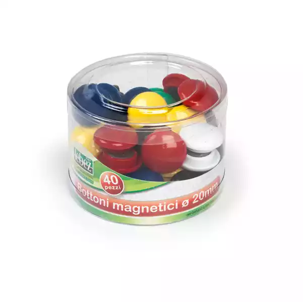 Bottoni magnetici tondi diametro 2cm colori assortiti Lebez barattolo da 40 pezzi