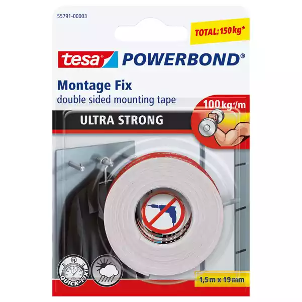 Nastro biadesivo Powerbond Ultra Strong 1,9cmx1,5 m bianco Tesa