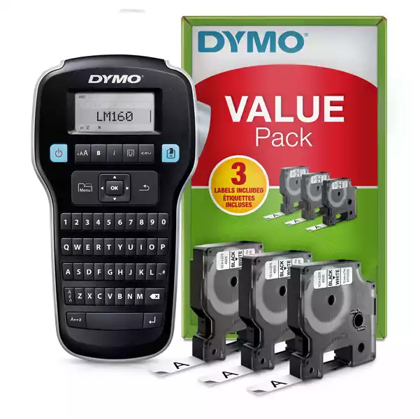 Promo pack etichettatrice Label Manager 160 3 nastri D1 12mm nero bianco inclusi Dymo