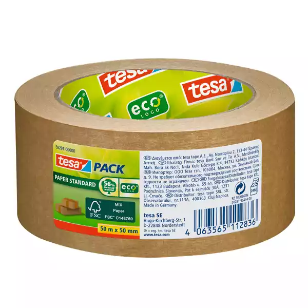 Nastro adesivo Tesapack Eco paper standard ecoLogo 50 mx5cm avana Tesa