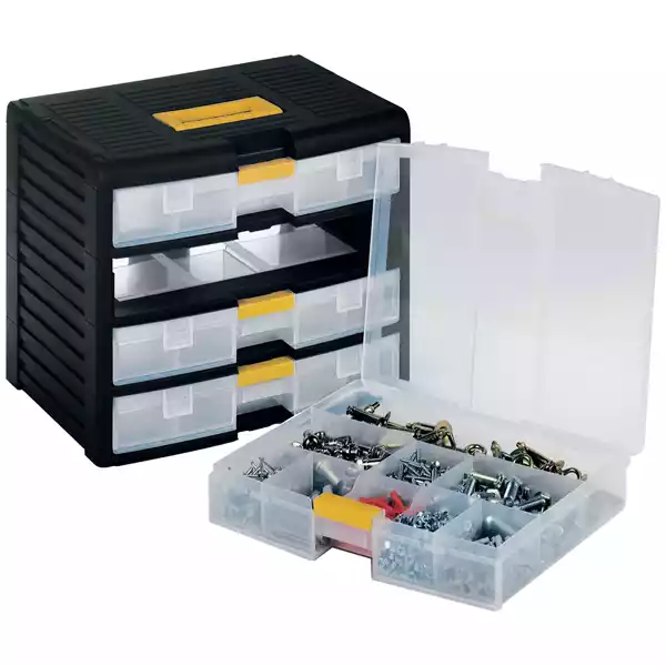 Cassettiera portautensili modulare 4 cassetti con maniglia 39,1x29x33,4cm PPL trasparente nero Store Age