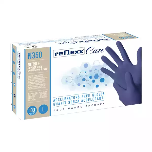 Guanti nitrile ipoallergenici N350 senza acceleranti taglia L blu Reflexx conf. 100 pezzi