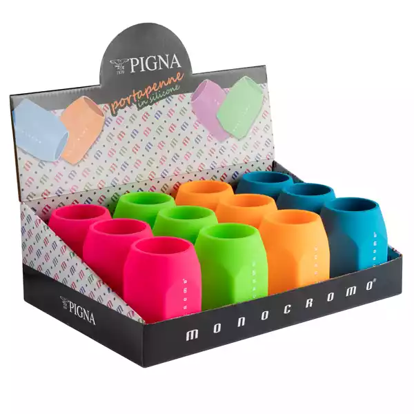 Portapenne Monocromo 9,5x7,5x7cm silicone soft touch colori fluo assortiti Pigna conf. 12 pezzi