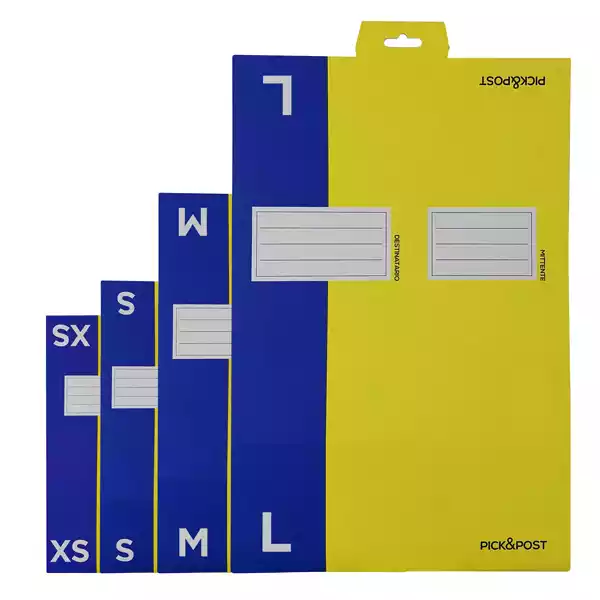 Scatola automontante per ecommerce PICKPost XS 34x24x6cm giallo blu Blasetti