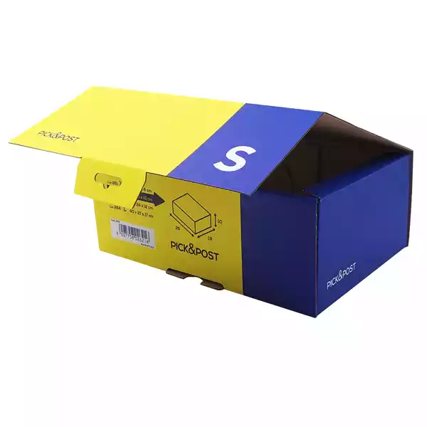 Scatola automontante per ecommerce PICKPost XS 34x24x6cm giallo blu Blasetti