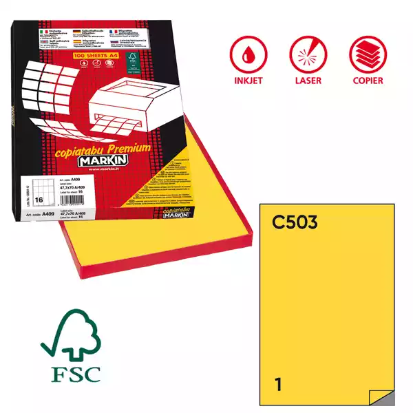 Etichette adesive C 503 in carta permanenti 210x297mm 1 et fg 100 fogli giallo Markin