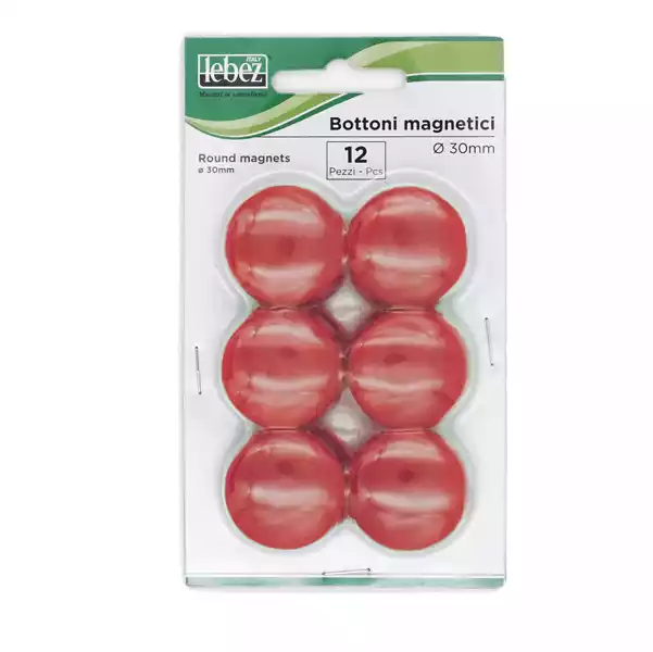 Bottoni magnetici diametro 3cm rosso Lebez blister 12 pezzi