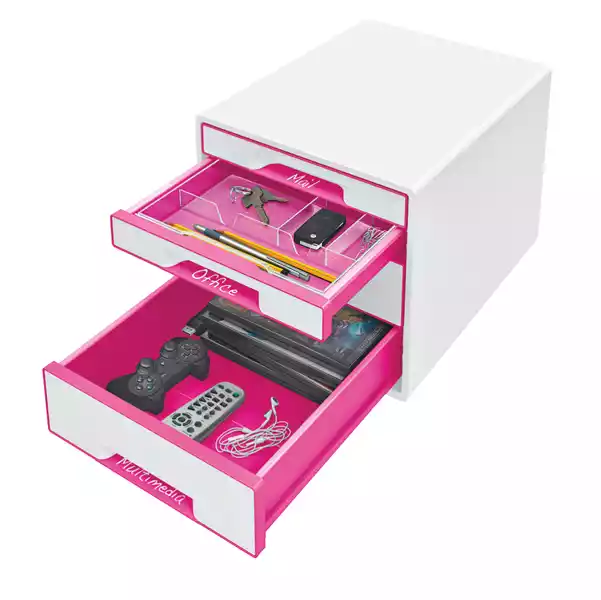 Cassettiera Cube 28,7x27x36,3cm 4 cassetti bianco rosa Leitz