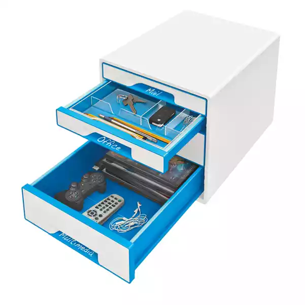 Cassettiera Cube 28,7x27x36,3cm 4 cassetti bianco azzurro Leitz