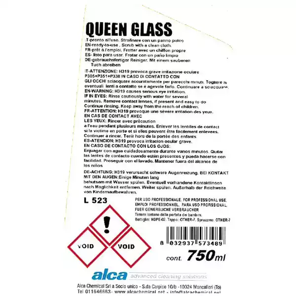 Detergente per vetri Queen Glass profumogradevole Alca trigger da 750ml