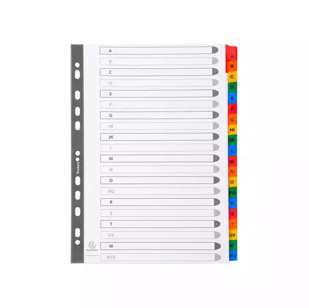 Separatore alfabetico A Z cartoncino bianco 160gr tasti colorati A4 Exacompta