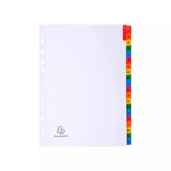 Separatore alfabetico A Z cartoncino bianco 160gr tasti colorati A4 Exacompta