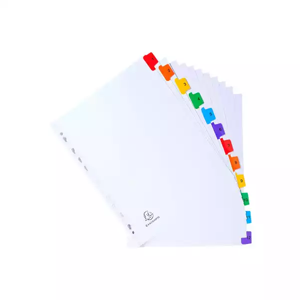 Separatore numerico 1 12 cartoncino bianco 160gr tasti colorati A4 maxi Exacompta