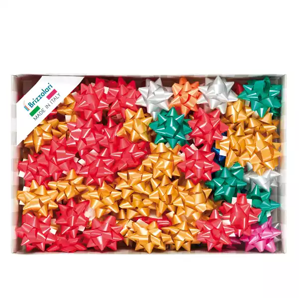 Stelle di nastro liscio 6800 14mmxdiam. 6,5cm colori natalizi assortiti Brizzolari conf. 100 pezzi