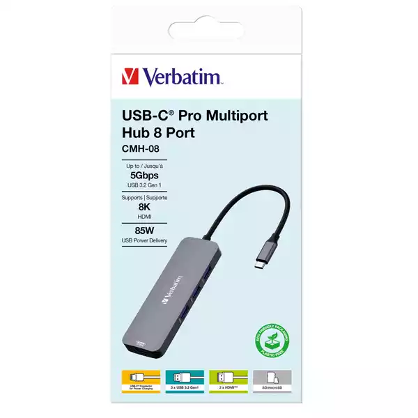Verbatim USB C Pro Multiport Hub 8 Port CMH 08