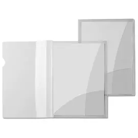 Confezione da 5 cartelline in pvc trasparente cristallo. una tasca verticale e una tasca apribile sul secondo