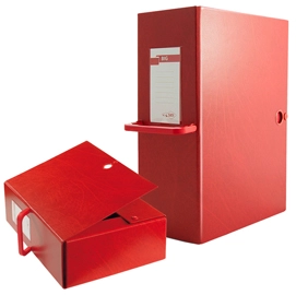 Cartella rossa in colpan® (cartone rivestito in pvc) chiusura a tre lembi con bottoni automatici. dotate di porta