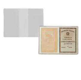 Porta carta identità in pvc trasparente, alto spessore con due tasche verticali. formato utile 15,5x11cm. confezione