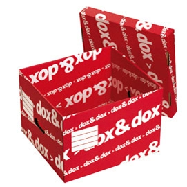 Robusta scatola a doppio strato di cartone su tutti i lati e triplo fondo. può contenere 2 scatole archivio dox
