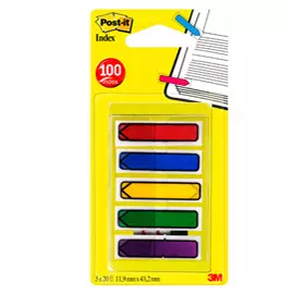 Segnapagina in formato mini frecce, autoadesivi, scrivibili e riposizionabili. disponibili in confezione da 5 colori: