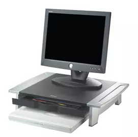 Supporto monitor realizzato in plastica antiurto con altezza regolabile fino 15 cm. può sostenere monitor e
