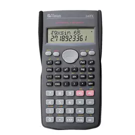 Calcolatrice scientifica dotata di custodia rigida. 
display a due righe: riga superiore dot matrix 12 cifre,  riga