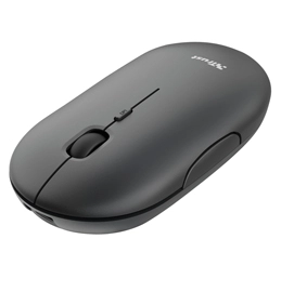 Mouse wireless ricaricabile con forma minimalista arrotondata e pulsanti silenziosi;  è alto solo 27 mm.  il