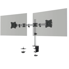 Braccio porta monitor per 2 monitor standard fino a 27" e fino a 8 kg. fissaggio tramite morsetto o perno per foro
