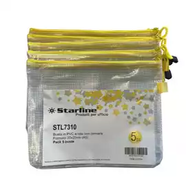 Busta a rete con cerniera gialla PVC 20x25cm trasparente Starline