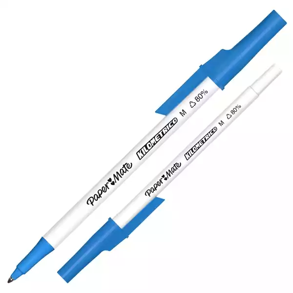 Penna sfera concappuccio Kilometrico Recycled punta 1,0mm blu Papermate